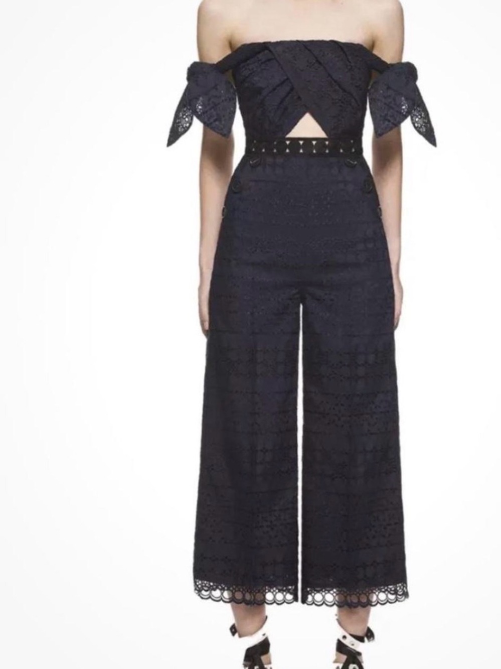 NWT Self-Portrait Black Off-Shoulder Lace Jumpsuit